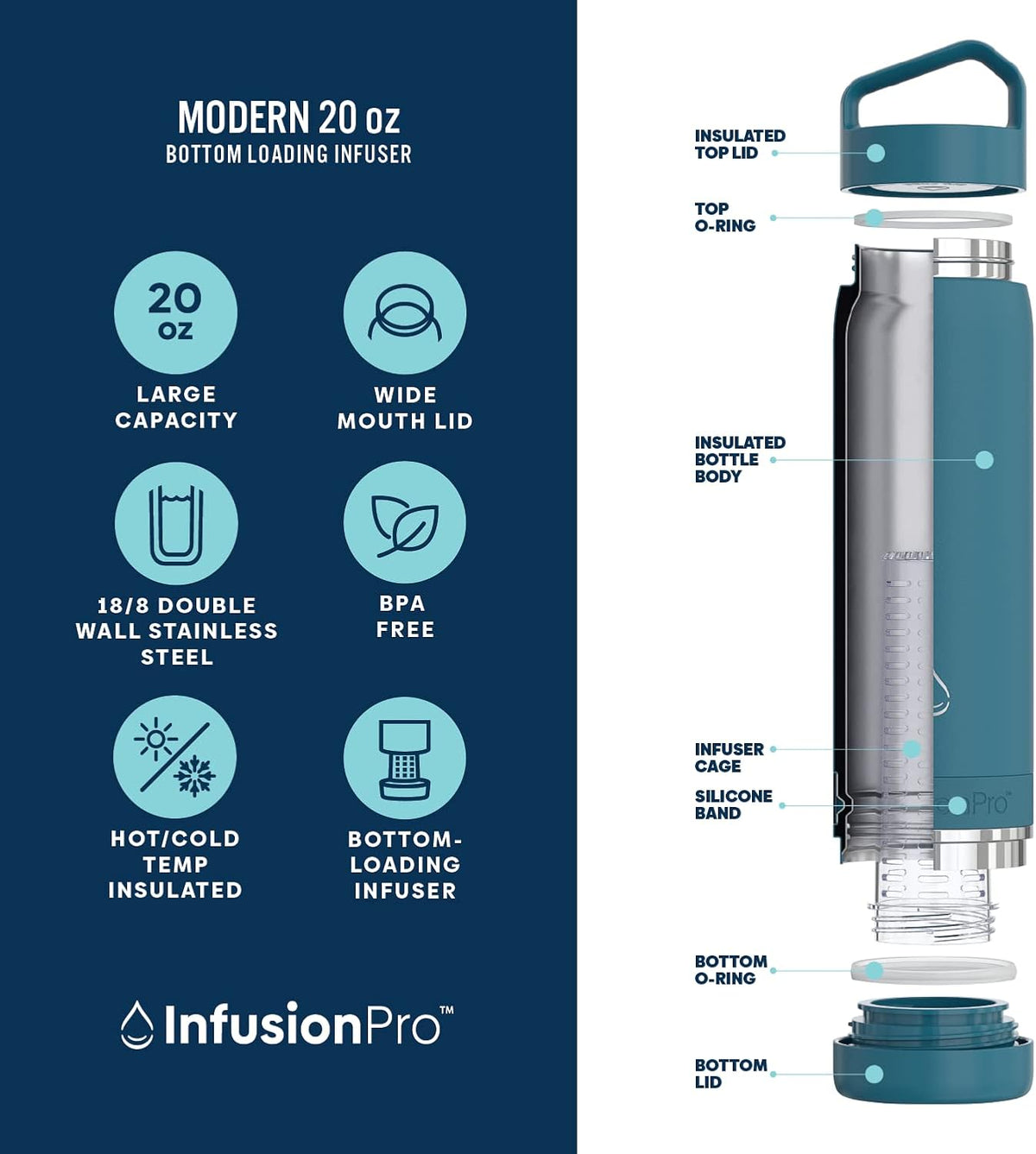 Fruit Infuser Water Bottle, 32 oz Stainless Steel