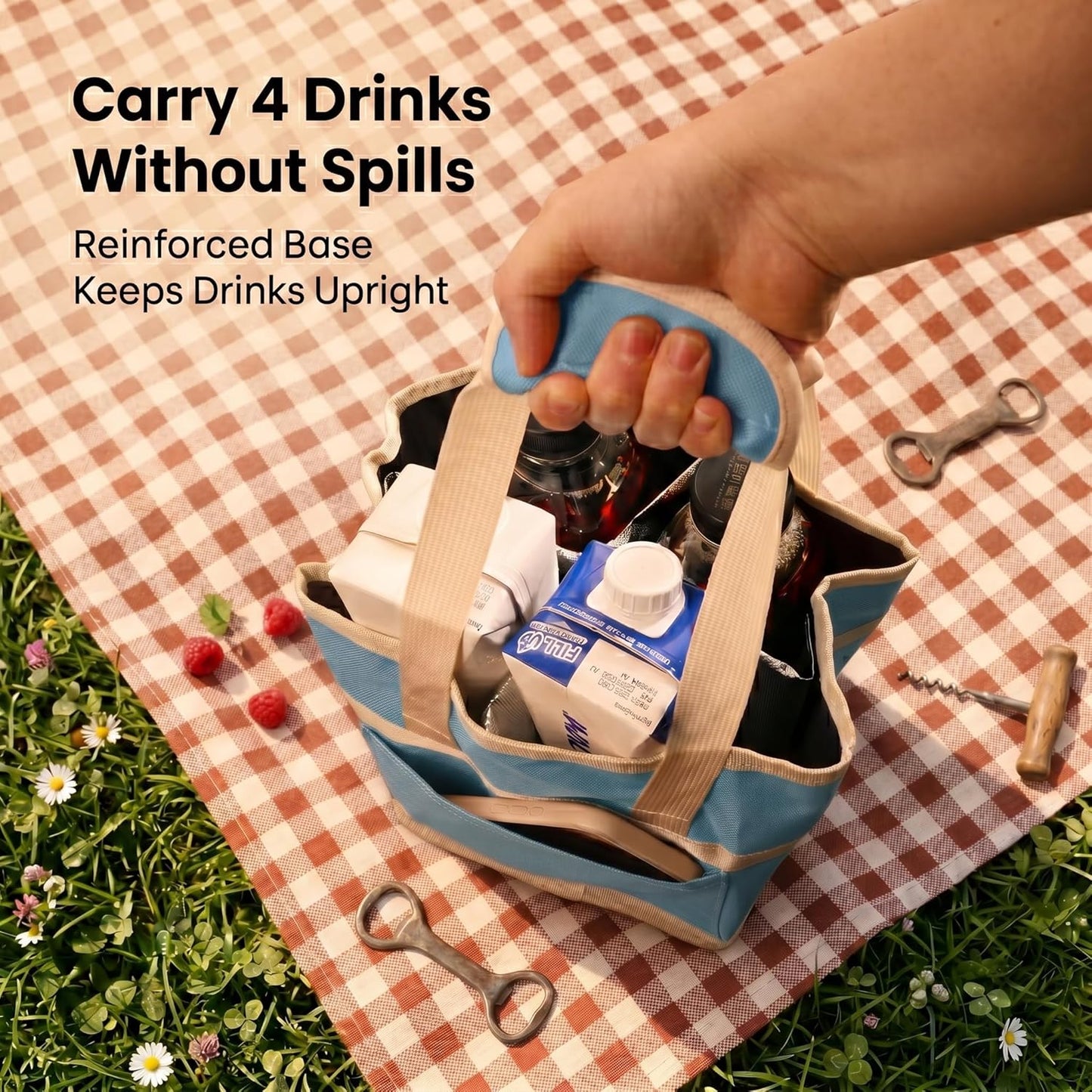 4-Cup Insulated Drink Carrier Bag with Shoulder Strap(BLACK) | Drink Carrier Tote Bag