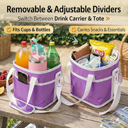 4-Cup Insulated Drink Carrier Bag with Shoulder Strap(BLACK) | Drink Carrier Tote Bag