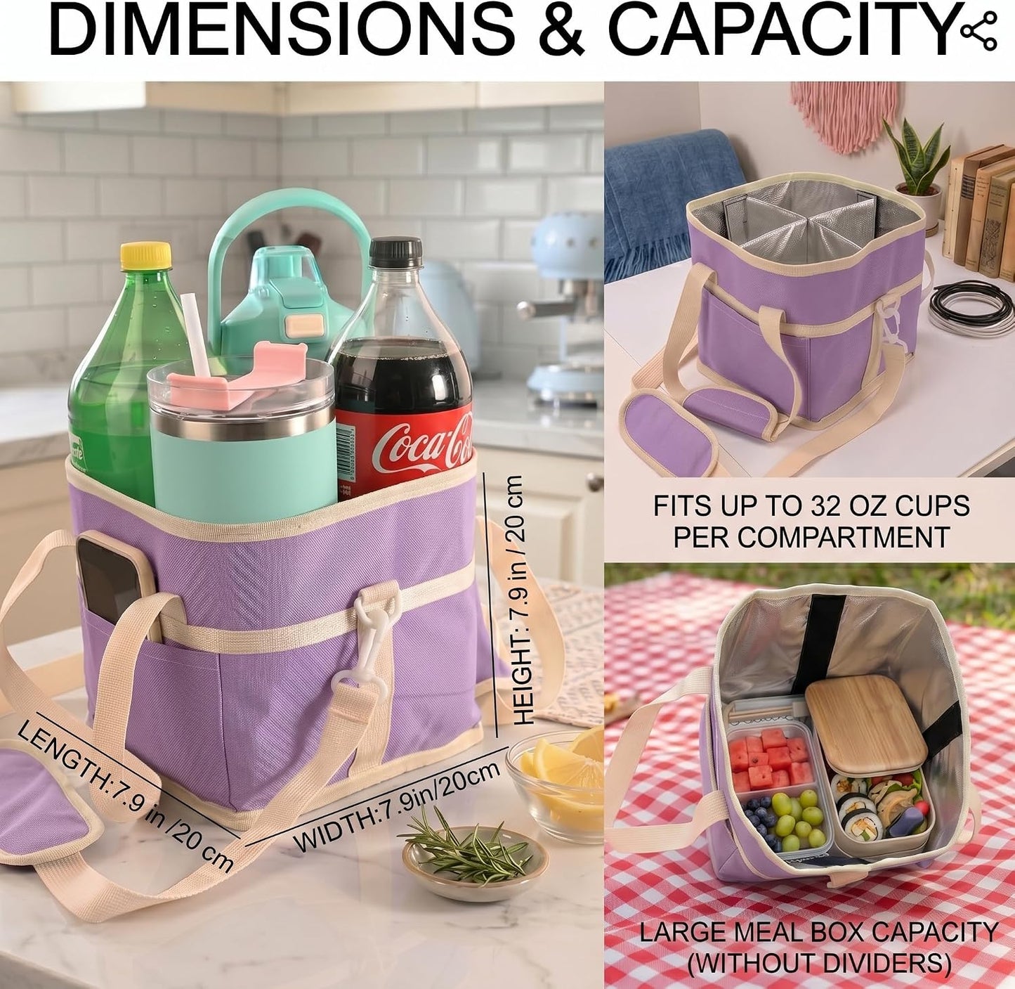 4-Cup Insulated Drink Carrier Bag with Shoulder Strap(BLACK) | Drink Carrier Tote Bag