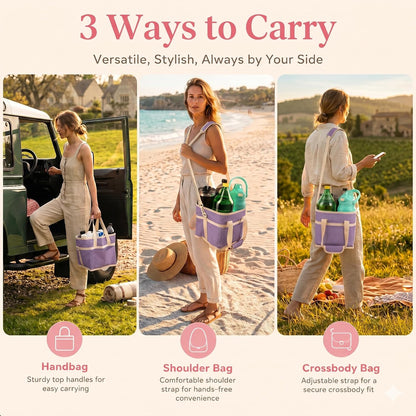 4-Cup Insulated Drink Carrier Bag with Shoulder Strap(BLACK) | Drink Carrier Tote Bag