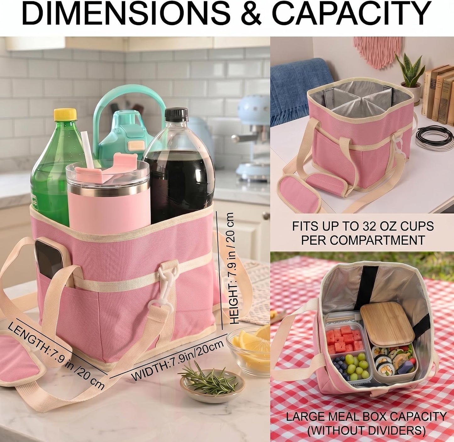 4-Cup Insulated Drink Carrier Bag with Shoulder Strap(BLACK) | Drink Carrier Tote Bag