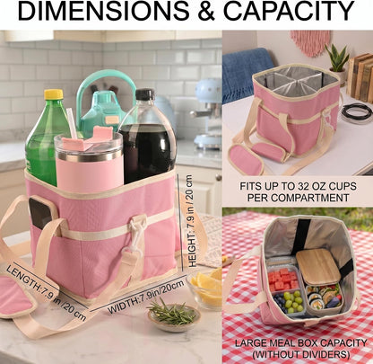4-Cup Insulated Drink Carrier Bag with Shoulder Strap(BLACK) | Drink Carrier Tote Bag