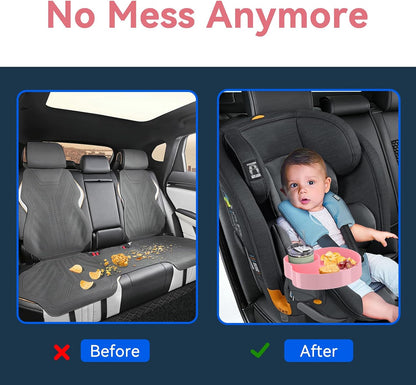 [2 Packs] Kids Car Seat Tray, Travel Tray with Cup Holder for Toddler Baby, Kids Car Seat Food Snack Organizer for Road Trip, Stroller snack, travel must haves - Pink