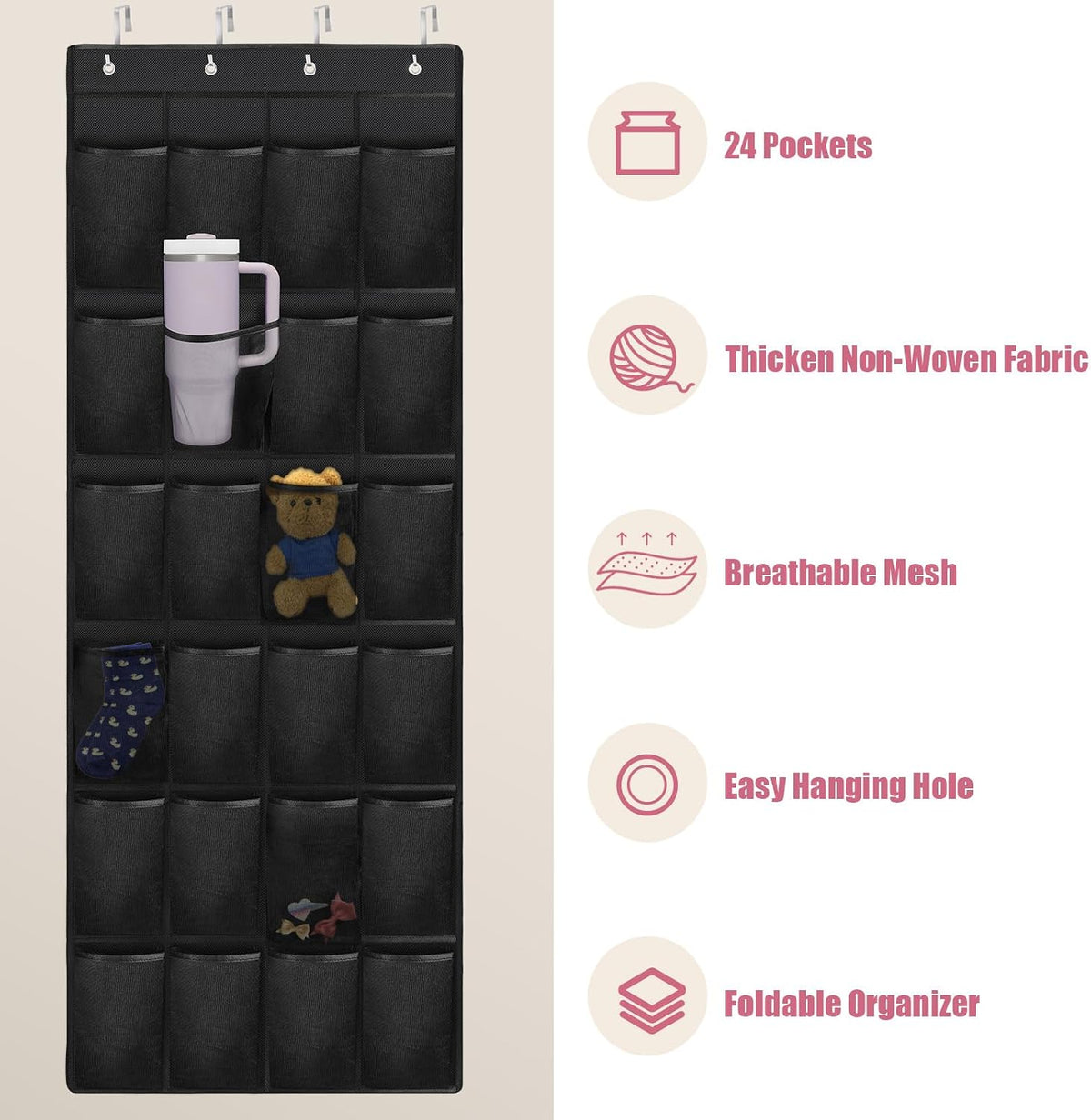 24 Pockets Cup Organizer for Stanley Cup Tumbler, Hanging Design