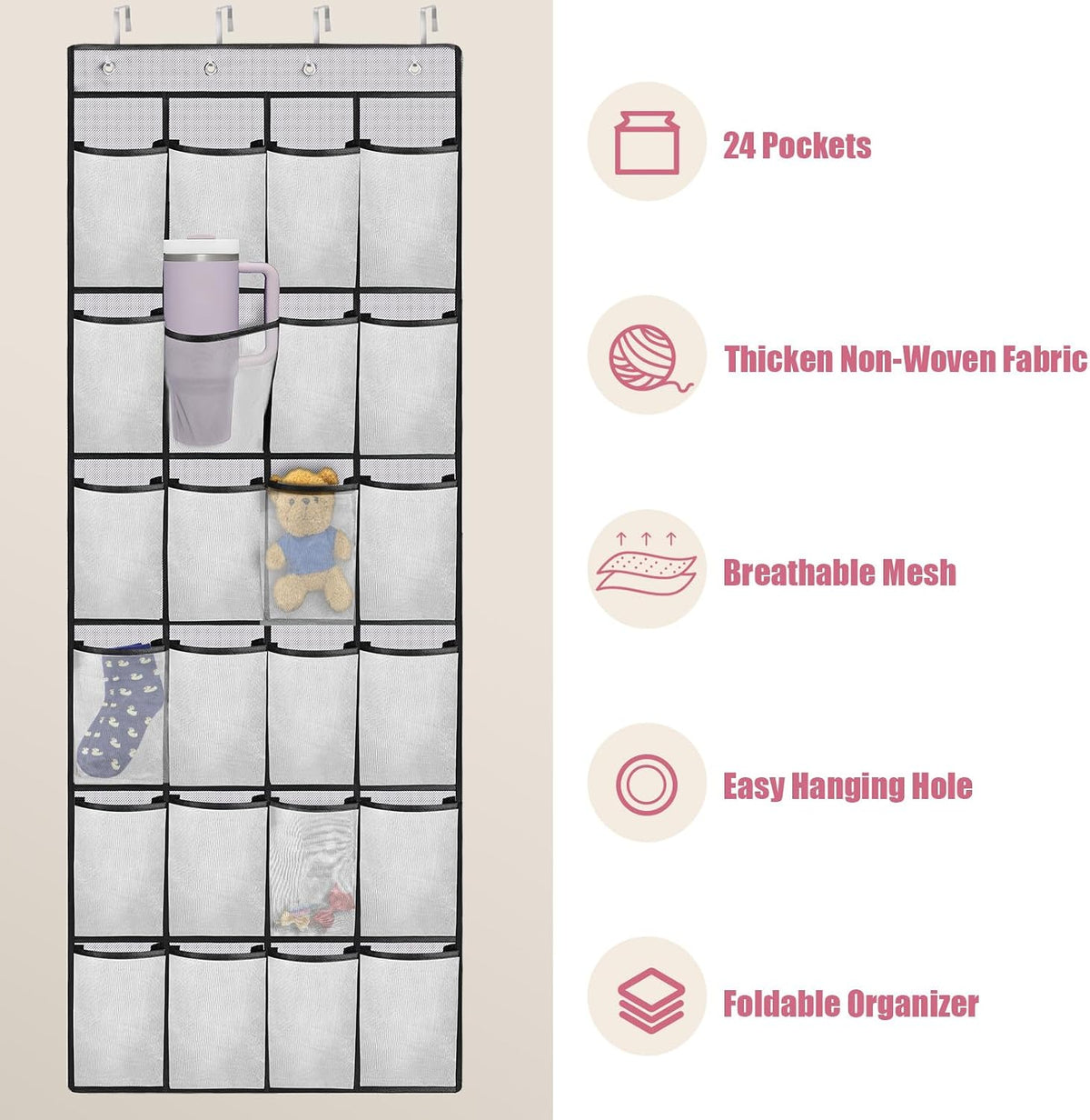 24 Pockets Cup Organizer for Stanley Cup Tumbler, Hanging Design