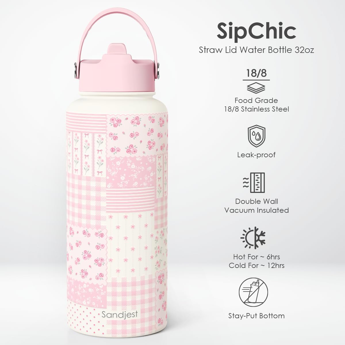 Pickleball Gift for Women, Water Bottle Stainless Steel 32oz with Lid & Straw, Sport Insulated Bottles Gifts for Girls Friends Teens Birthday Christmas - Colors B
