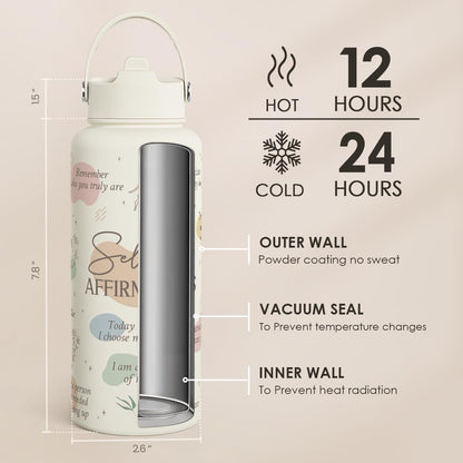 Pickleball Gift for Women, Water Bottle Stainless Steel 32oz with Lid & Straw, Sport Insulated Bottles Gifts for Girls Friends Teens Birthday Christmas - Colors B