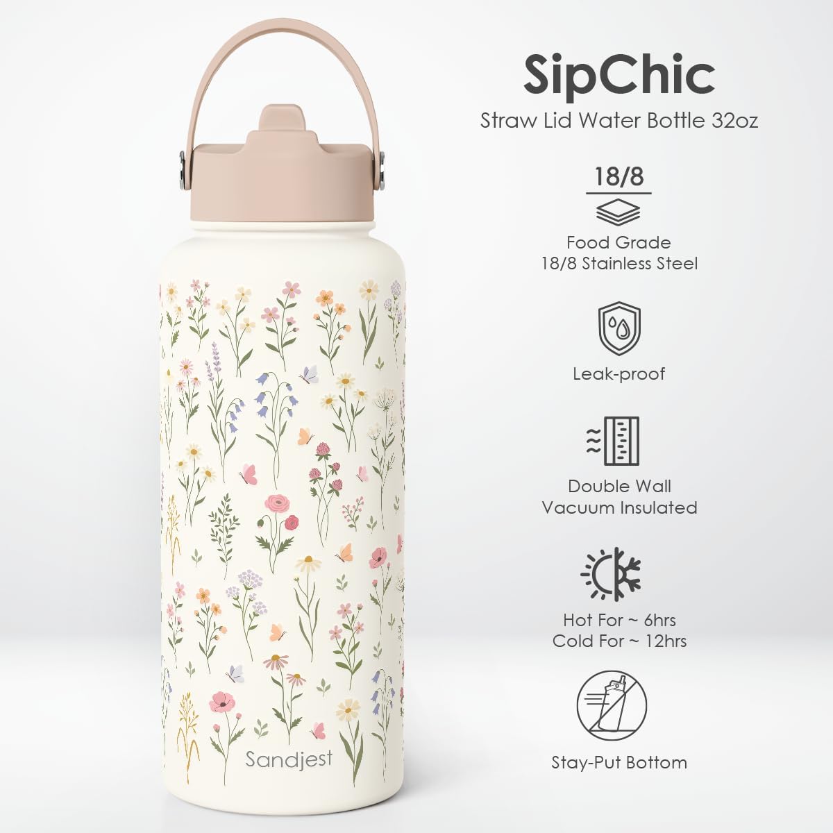 Pickleball Gift for Women, Water Bottle Stainless Steel 32oz with Lid & Straw, Sport Insulated Bottles Gifts for Girls Friends Teens Birthday Christmas - Colors B