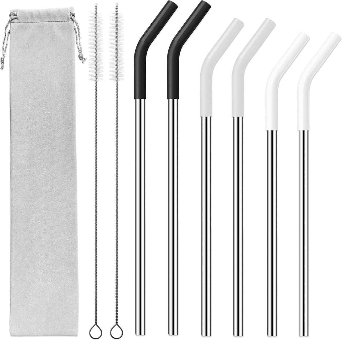 40 oz Stainless Metal Straws for 40 oz Stanley Tumbler, 6Pcs Reusable Straight Long Steel Straws with 12 Silicone Tips and 2 Straw Cleaning Brushes (6Color1, 40oz)