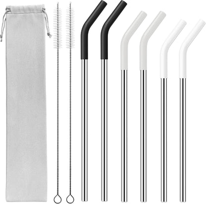 40 oz Stainless Metal Straws for 40 oz Stanley Tumbler, 6Pcs Reusable Straight Long Steel Straws with 12 Silicone Tips and 2 Straw Cleaning Brushes (6Color1, 40oz)
