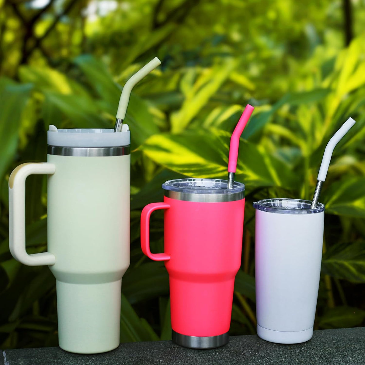 40 oz Stainless Metal Straws for 40 oz Stanley Tumbler, 6Pcs Reusable Straight Long Steel Straws with 12 Silicone Tips and 2 Straw Cleaning Brushes (6Color1, 40oz)