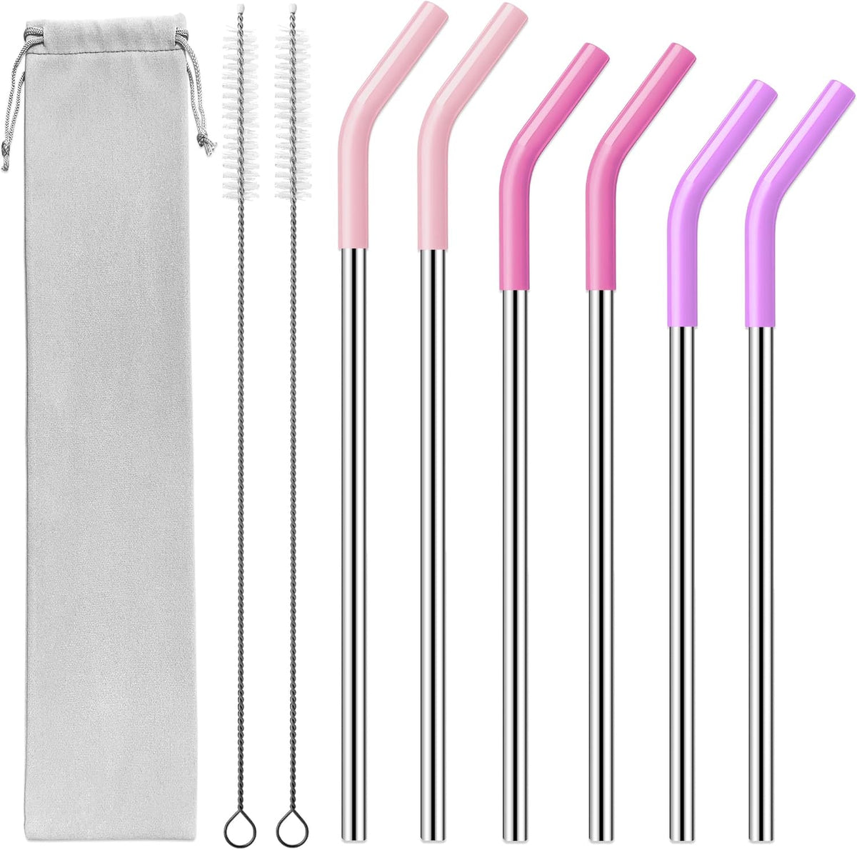 40 oz Stainless Metal Straws for 40 oz Stanley Tumbler, 6Pcs Reusable Straight Long Steel Straws with 12 Silicone Tips and 2 Straw Cleaning Brushes (6Color1, 40oz)