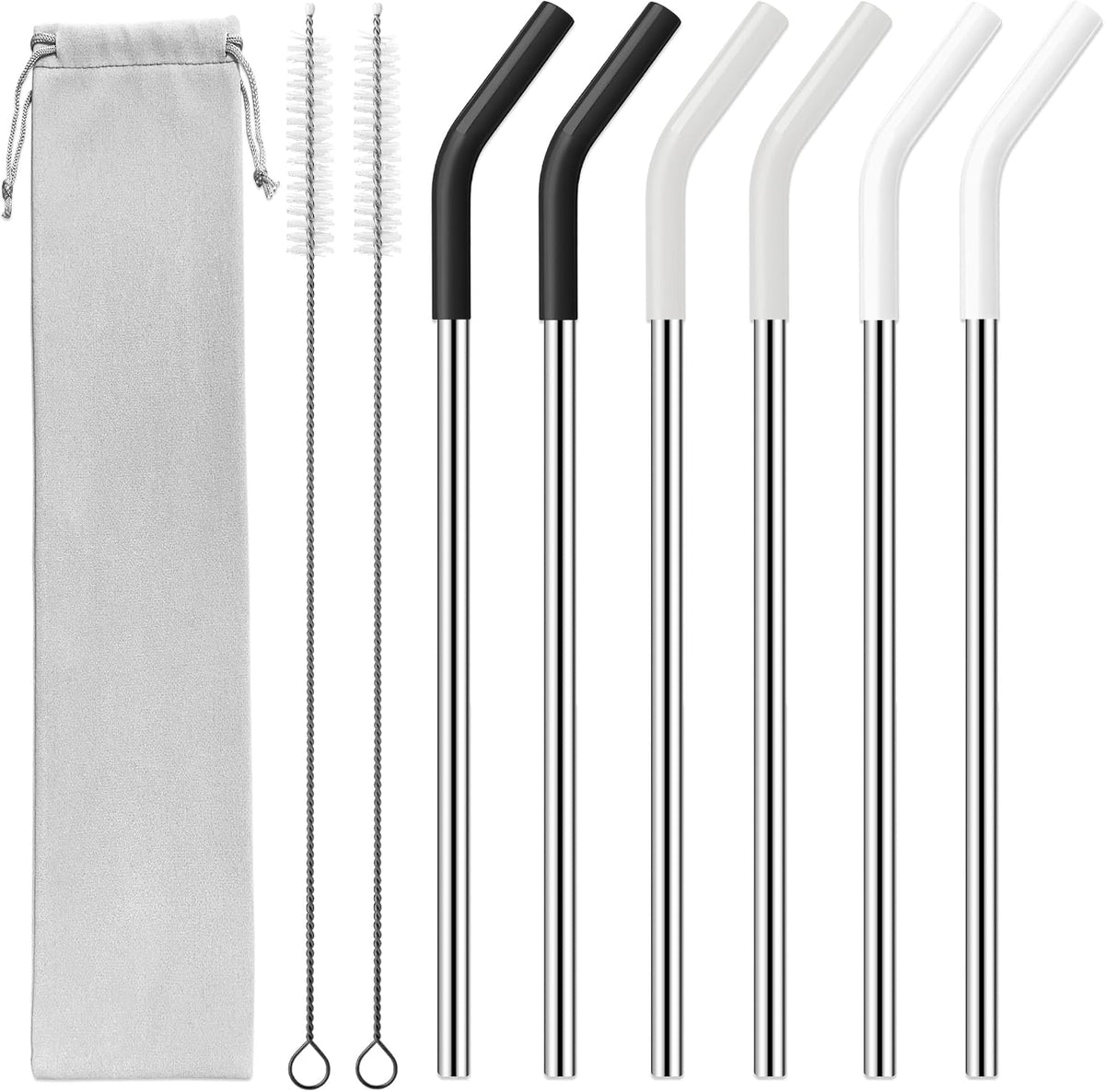 40 oz Stainless Metal Straws for 40 oz Stanley Tumbler, 6Pcs Reusable Straight Long Steel Straws with 12 Silicone Tips and 2 Straw Cleaning Brushes (6Color1, 40oz)