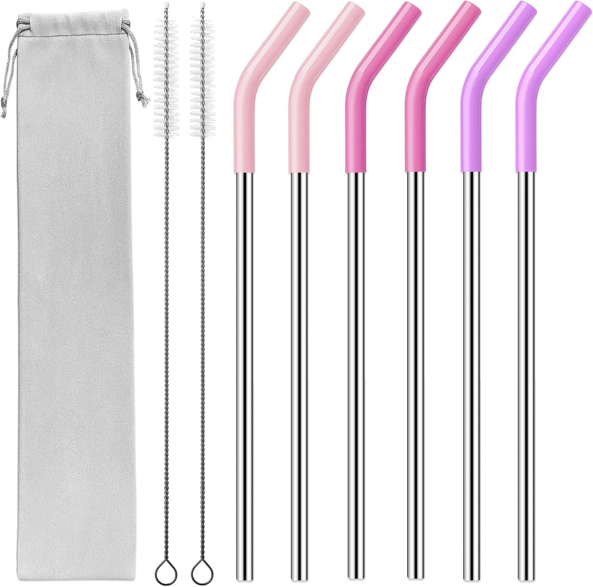 40 oz Stainless Metal Straws for 40 oz Stanley Tumbler, 6Pcs Reusable Straight Long Steel Straws with 12 Silicone Tips and 2 Straw Cleaning Brushes (6Color1, 40oz)