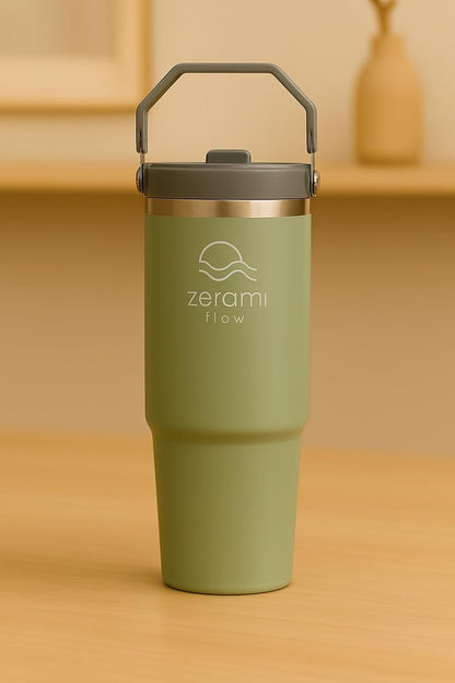 30 oz Tumbler with Handle & Flip Straw Lid – Cupholder-Friendly Insulated Stainless Steel Travel Mug, Leak-Resistant Twist Lid, Double Wall Vacuum, BPA-Free, Fits Car Cup Holder (White)