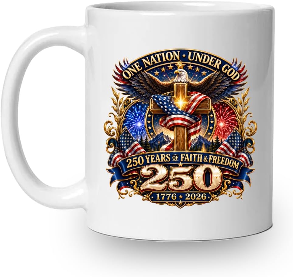 250th Anniversary USA Coffee Mug Patriotic 1776 to 2026 American Ceramic Cup 11 oz 4th of July Independence Day Tea Coffee Gift Men Women