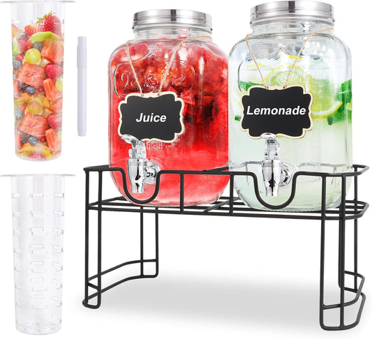 1 Gallon Glass Drink Dispensers For Parties-Set of 2,Leak-Proof Spigot