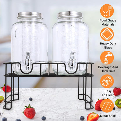 1 Gallon Glass Drink Dispensers For Parties-Set of 2,Leak-Proof Spigot