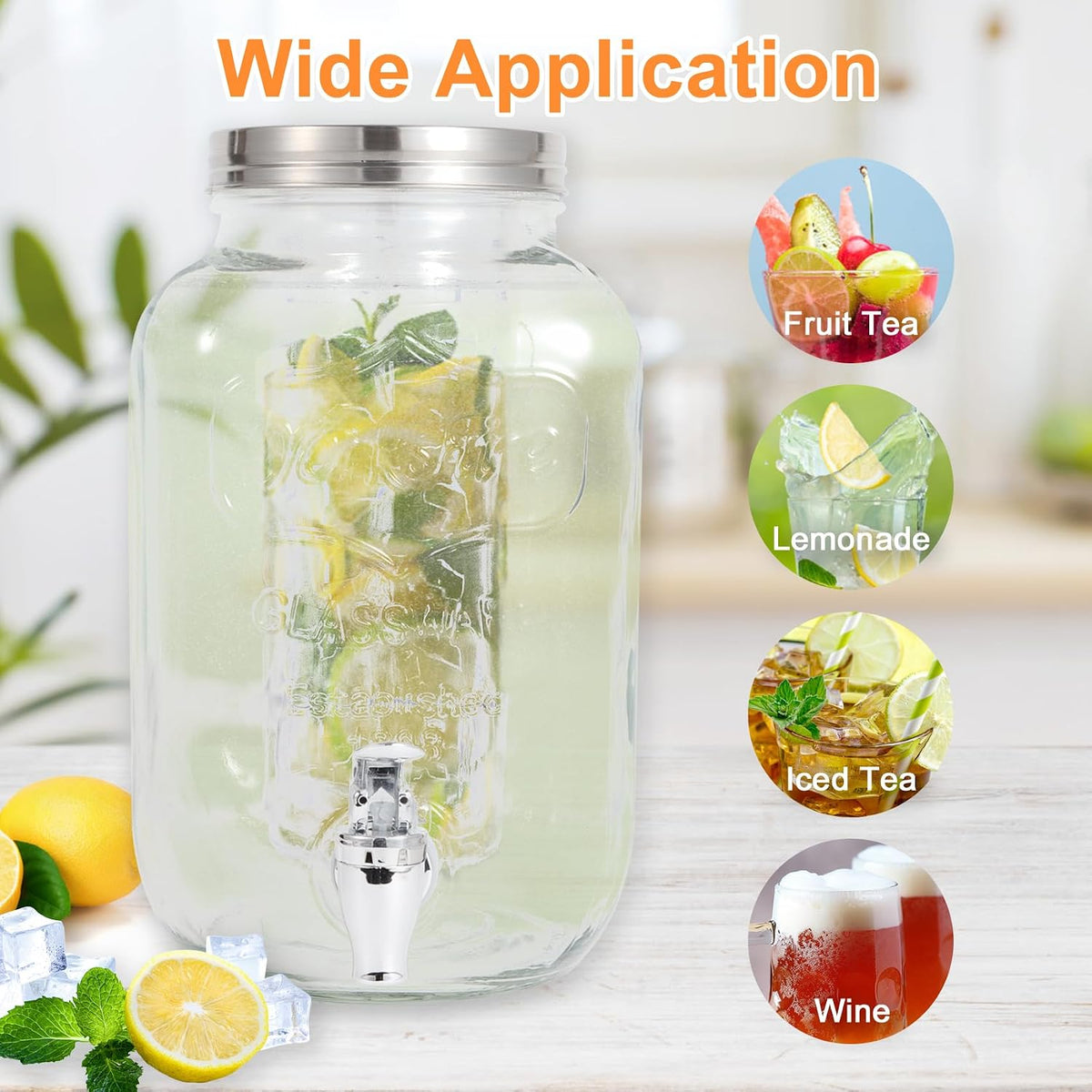 1 Gallon Glass Drink Dispensers For Parties-Set of 2,Leak-Proof Spigot
