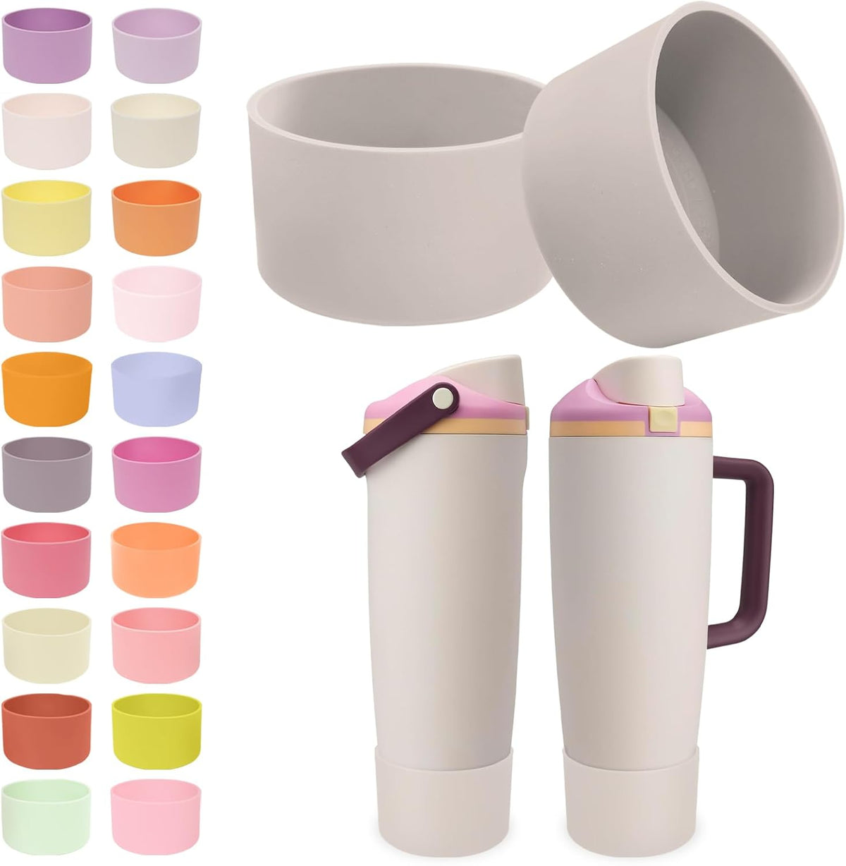 2PCS Silicone Boots for Owala 30oz & 40oz FreeSip Sway Bottles & Tumblers – Non-Slip, Scratch-Resistant, Stability Enhancer for Owala Accessories (Eucalyptus Green) - Colors B