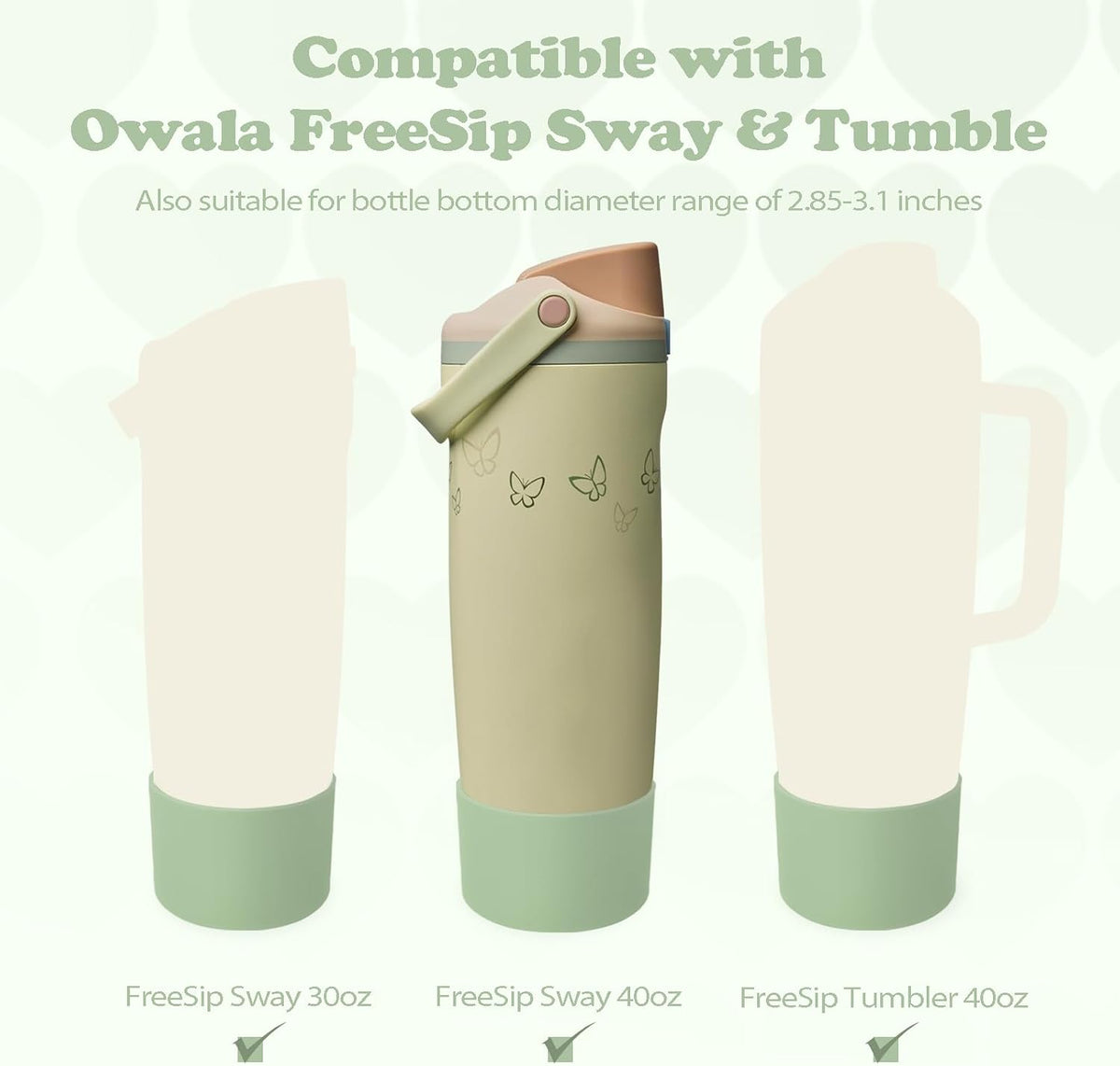 2PCS Silicone Boots for Owala 30oz & 40oz FreeSip Sway Bottles & Tumblers – Non-Slip, Scratch-Resistant, Stability Enhancer for Owala Accessories (Eucalyptus Green) - Colors B