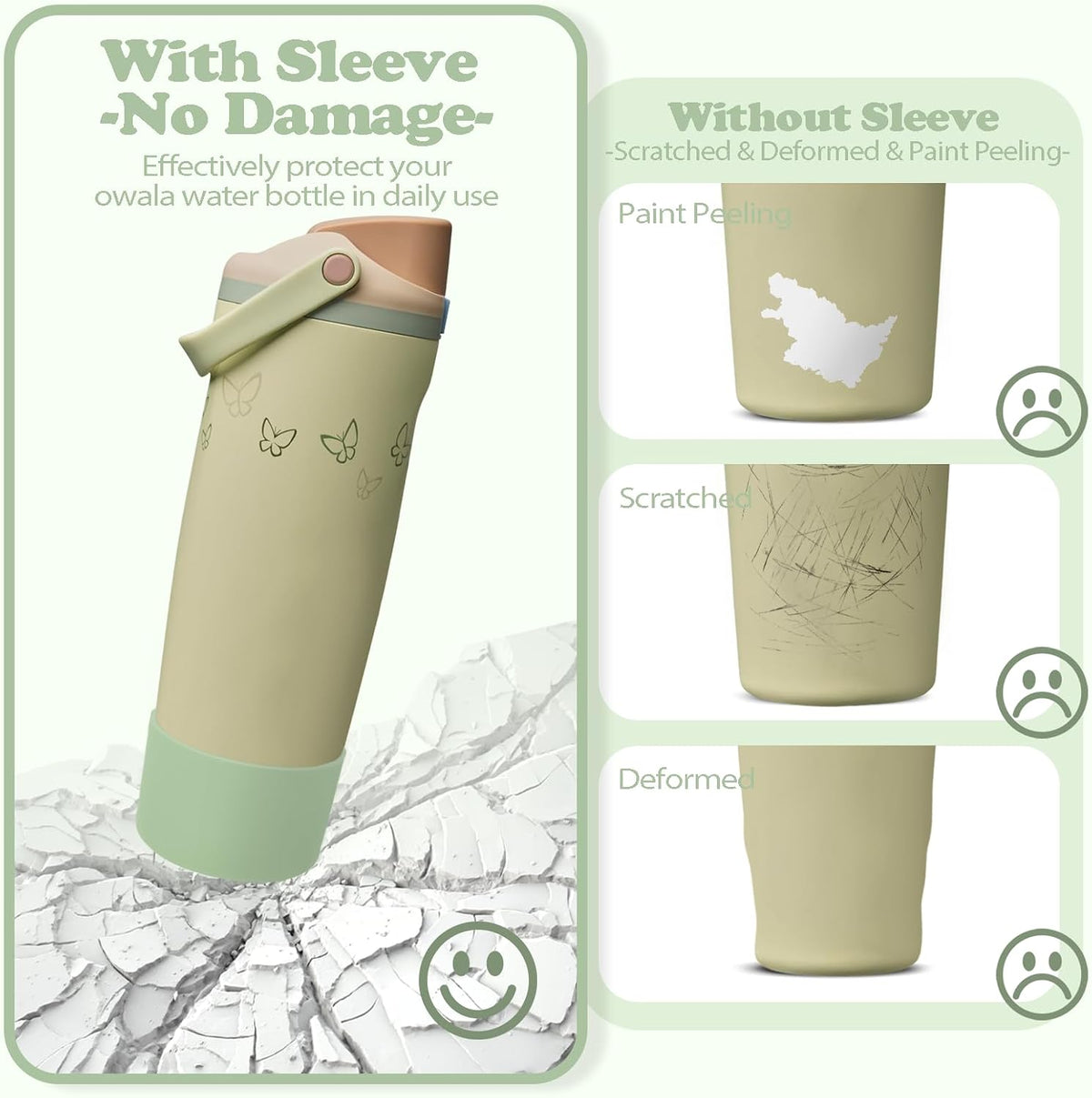 2PCS Silicone Boots for Owala 30oz & 40oz FreeSip Sway Bottles & Tumblers – Non-Slip, Scratch-Resistant, Stability Enhancer for Owala Accessories (Eucalyptus Green) - Colors B