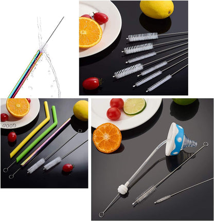 Long Straw Brush Cleaner (10 Pack), Flexible Nylon Tube Cleaning Brushes with 0.4" Bristles, Rust-Proof Stainless Steel Wire Washer for Reusable Tumblers, Sports Bottles & Pipes (10 Inch)