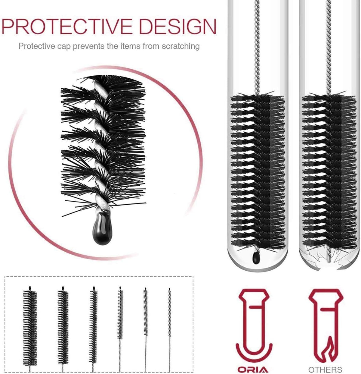 Long Straw Brush Cleaner (10 Pack), Flexible Nylon Tube Cleaning Brushes with 0.4" Bristles, Rust-Proof Stainless Steel Wire Washer for Reusable Tumblers, Sports Bottles & Pipes (10 Inch)