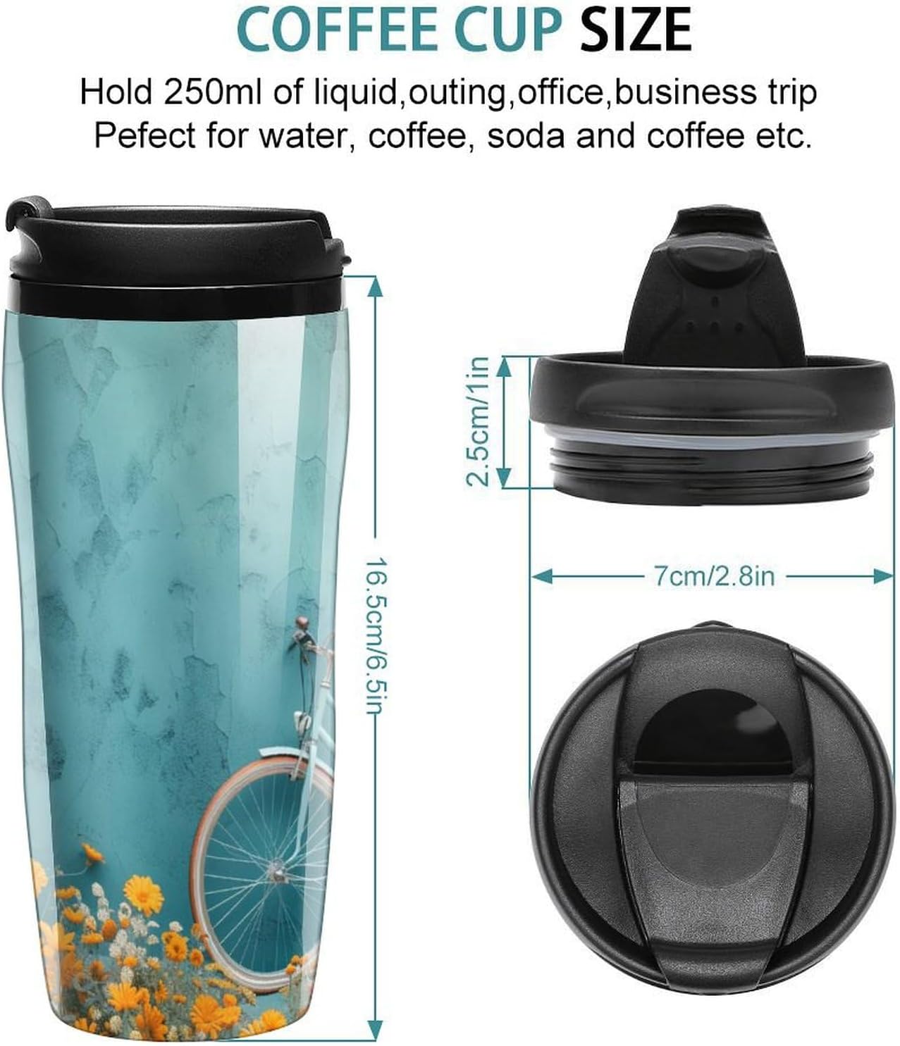 Clear Picture of A Wall with A Window with Flowers And A Bicycle Coffee Mug with Lid Flip Top Double Wall Plastic Coffee Cups Drinks Tumbler 350ml