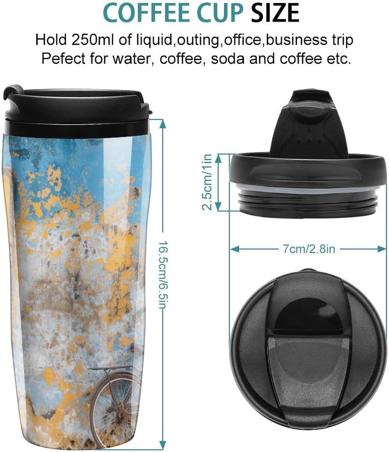 Clear Picture of A Wall with A Window with Flowers And A Bicycle Coffee Mug with Lid Flip Top Double Wall Plastic Coffee Cups Drinks Tumbler 350ml