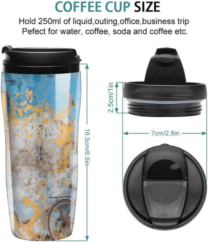 Clear Picture of A Wall with A Window with Flowers And A Bicycle Coffee Mug with Lid Flip Top Double Wall Plastic Coffee Cups Drinks Tumbler 350ml