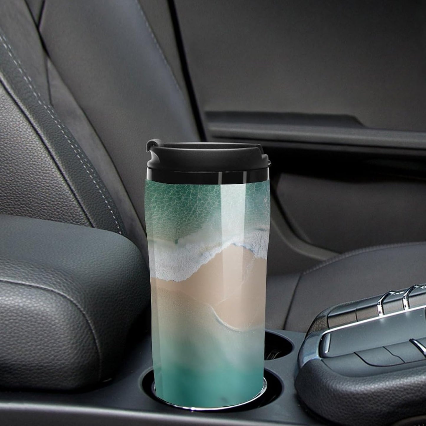 Clear Picture of A Wall with A Window with Flowers And A Bicycle Coffee Mug with Lid Flip Top Double Wall Plastic Coffee Cups Drinks Tumbler 350ml