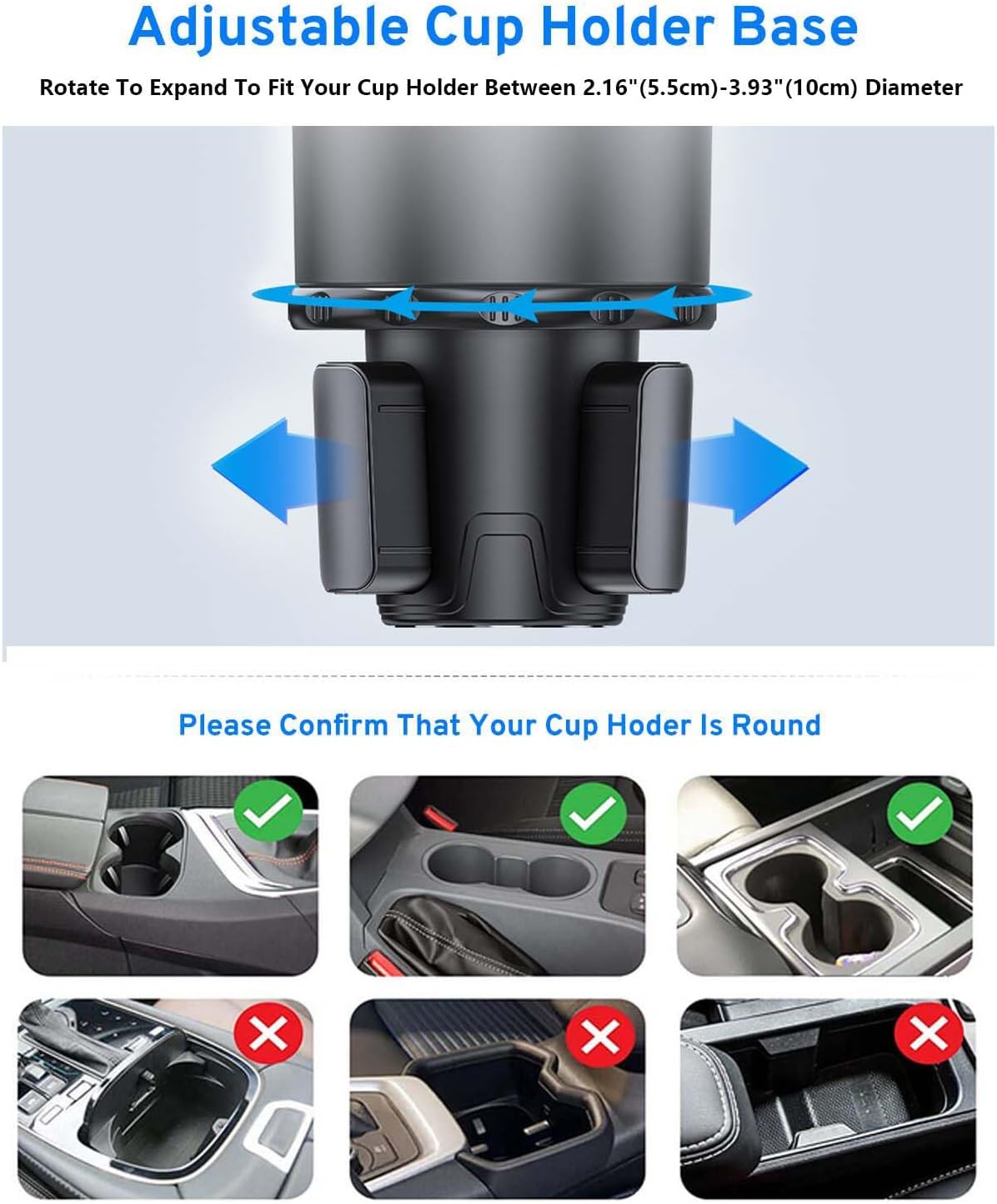 Cup Holder Expander for car 2 in 1 Multifunctional Car Cup Holder Extender Adapter with Adjustable Base Compatible with Hydro Flask,Yeti, Nalgene,32/40 oz Large Bottles Drinks Mugs,Bigcup-Small
