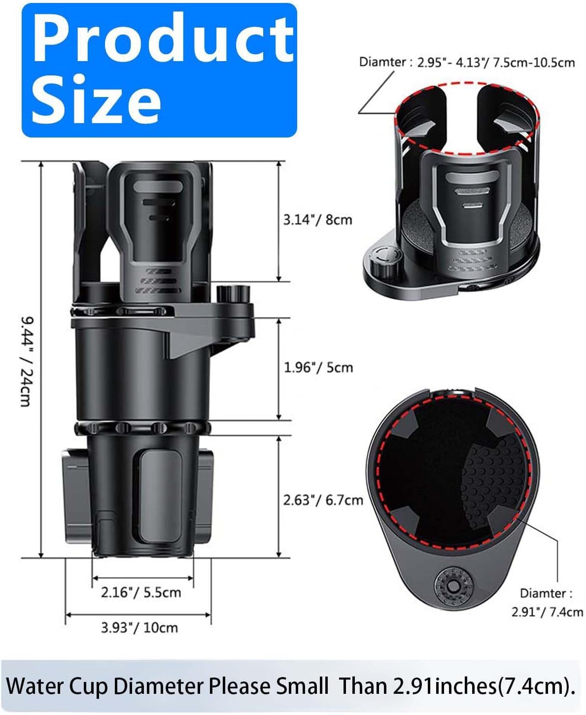 Cup Holder Expander for car 2 in 1 Multifunctional Car Cup Holder Extender Adapter with Adjustable Base Compatible with Hydro Flask,Yeti, Nalgene,32/40 oz Large Bottles Drinks Mugs,Bigcup-Small