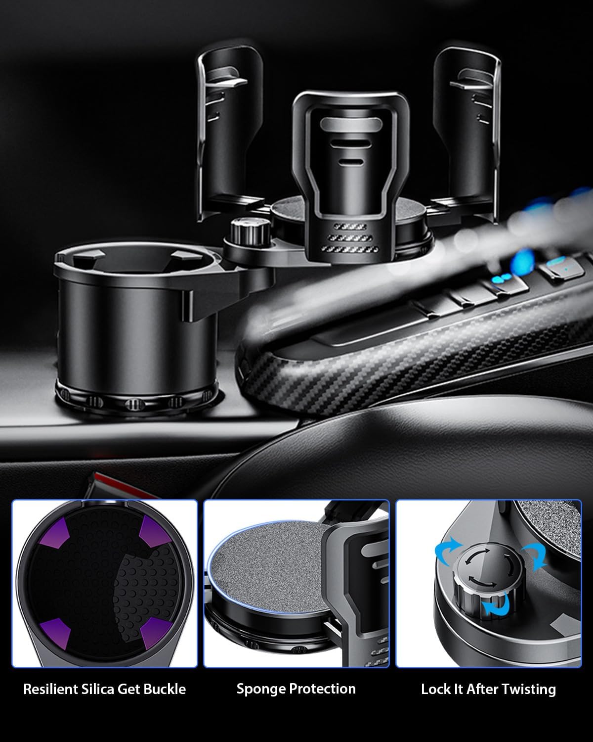 Cup Holder Expander for car 2 in 1 Multifunctional Car Cup Holder Extender Adapter with Adjustable Base Compatible with Hydro Flask,Yeti, Nalgene,32/40 oz Large Bottles Drinks Mugs,Bigcup-Small
