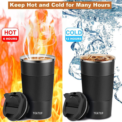 Coffee Mug 16oz - Insulated Travel Coffee Mug Spill Proof, Stainless Steel Vacuum Thermal Coffee Cup with Leakproof Lid Double Wall Coffee Tumbler for Hot/Iced Beverage -Black,510ml