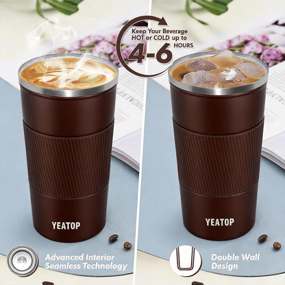 Coffee Mug 16oz - Insulated Travel Coffee Mug Spill Proof, Stainless Steel Vacuum Thermal Coffee Cup with Leakproof Lid Double Wall Coffee Tumbler for Hot/Iced Beverage -Black,510ml