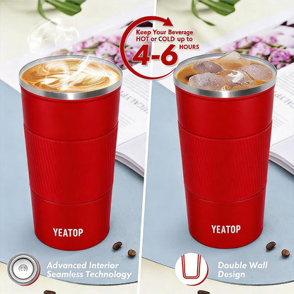 Coffee Mug 16oz - Insulated Travel Coffee Mug Spill Proof, Stainless Steel Vacuum Thermal Coffee Cup with Leakproof Lid Double Wall Coffee Tumbler for Hot/Iced Beverage -Black,510ml