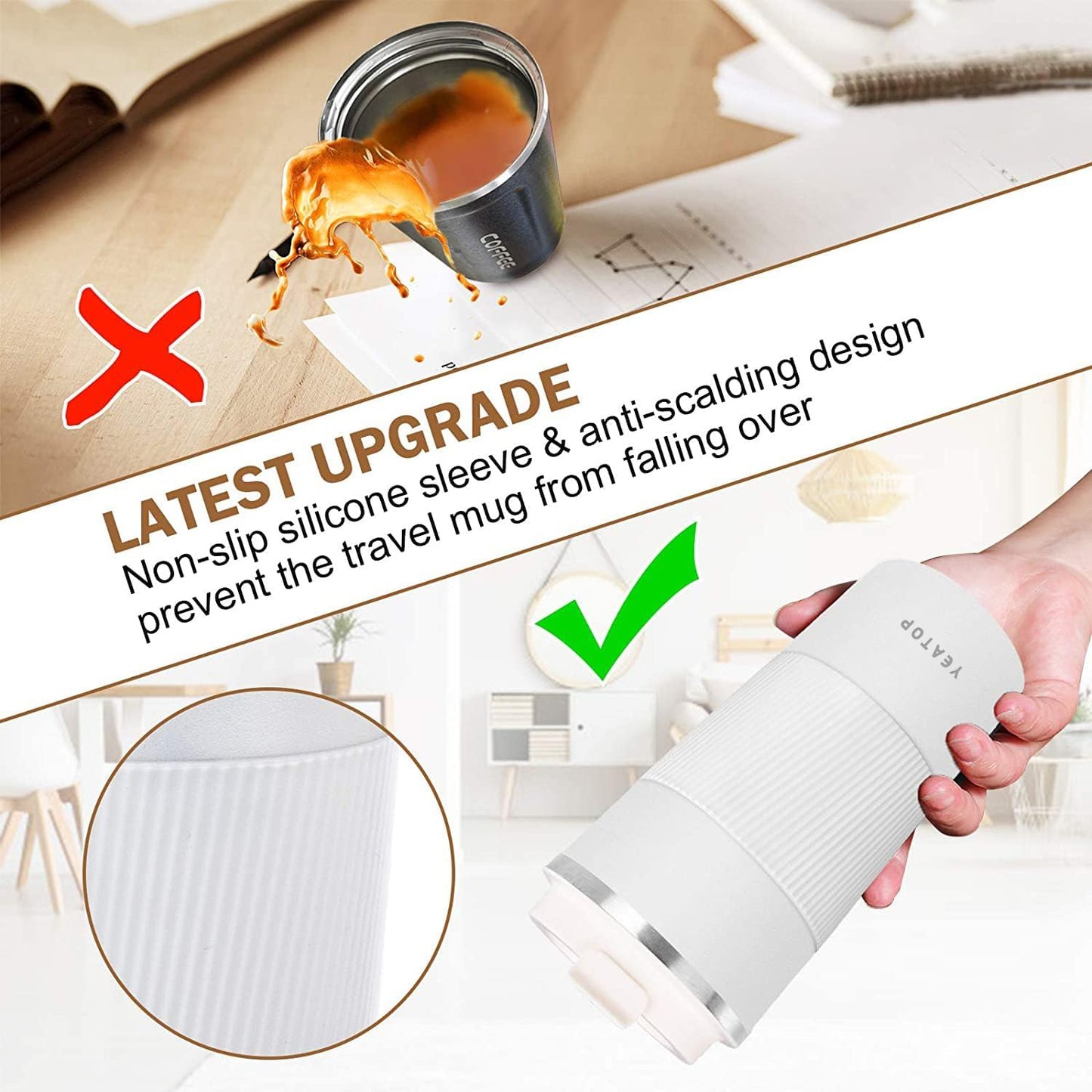 Coffee Mug 16oz - Insulated Travel Coffee Mug Spill Proof, Stainless Steel Vacuum Thermal Coffee Cup with Leakproof Lid Double Wall Coffee Tumbler for Hot/Iced Beverage -Black,510ml
