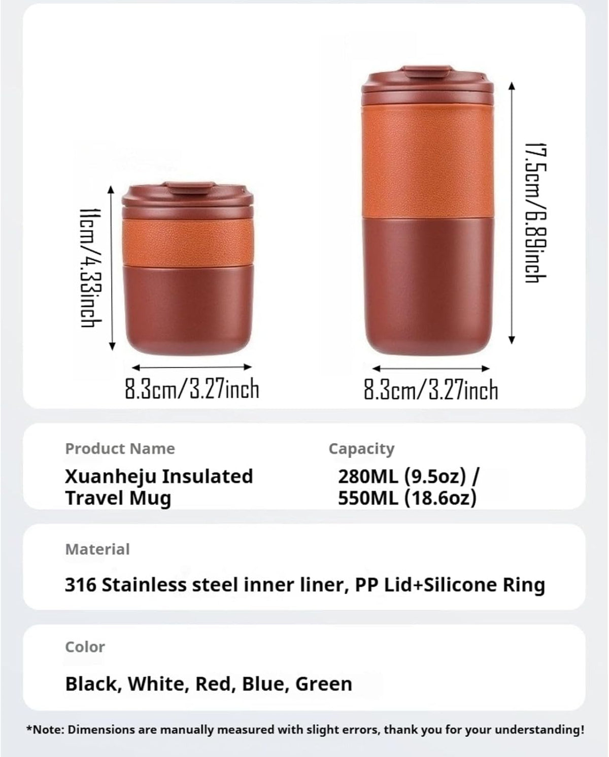 Insulated Travel Mug, Vacuum Double Wall Stainless Steel Coffee Cup with Wide Mouth and Leak Proof Lid, Stainless Steel Tumbler for Office Work Commute, 9.5oz (Green, Small)