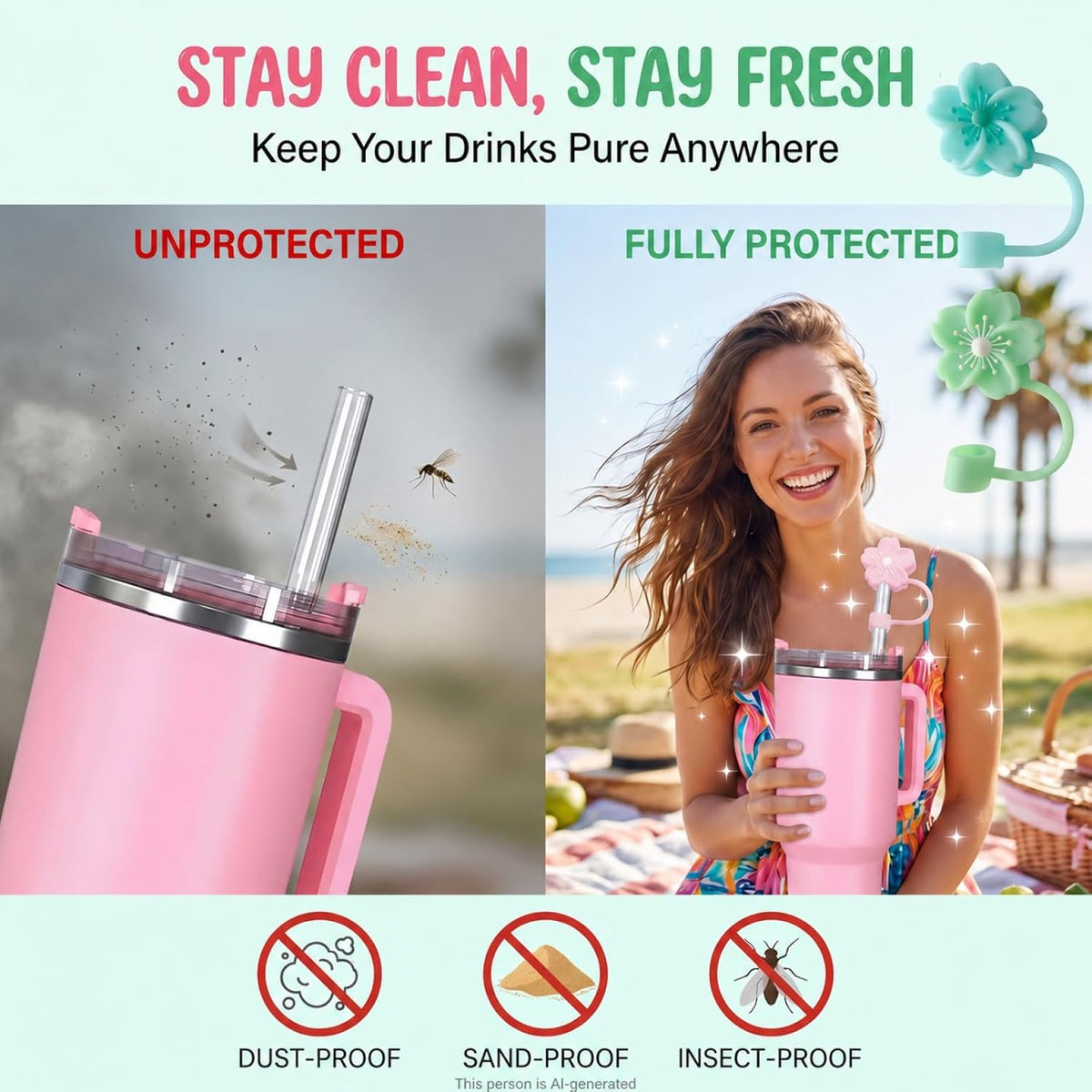 BTYHAOS Straw Covers, Dust Proof Straw Toppers Fit Stanley 30 40oz Tumbler