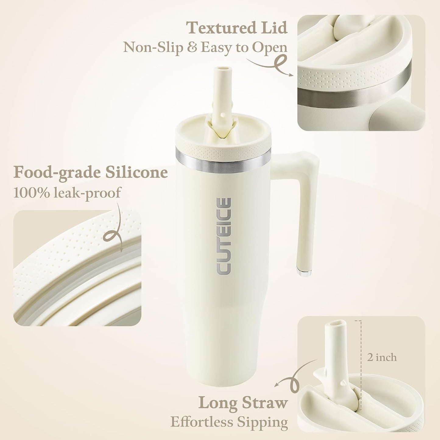 Blue Tumbler with Straw and Handle Coffee Travel Mug with Lid Leakproof Insulated Cup Stainless Steel Mug for Iced Tea, Coffee, Cold Beverages Fits in Car Cup Holder Skyblue Water Bottle for Office