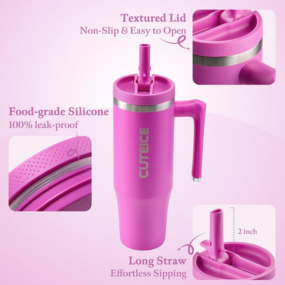 Blue Tumbler with Straw and Handle Coffee Travel Mug with Lid Leakproof Insulated Cup Stainless Steel Mug for Iced Tea, Coffee, Cold Beverages Fits in Car Cup Holder Skyblue Water Bottle for Office