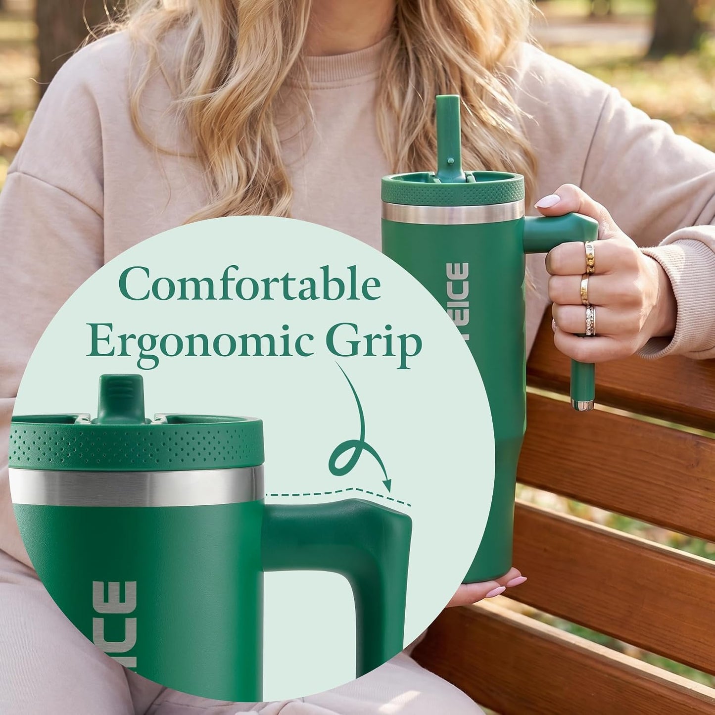 Blue Tumbler with Straw and Handle Coffee Travel Mug with Lid Leakproof Insulated Cup Stainless Steel Mug for Iced Tea, Coffee, Cold Beverages Fits in Car Cup Holder Skyblue Water Bottle for Office