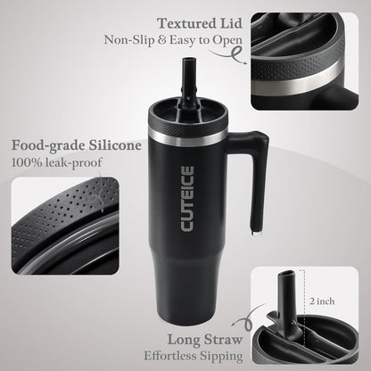 Blue Tumbler with Straw and Handle Coffee Travel Mug with Lid Leakproof Insulated Cup Stainless Steel Mug for Iced Tea, Coffee, Cold Beverages Fits in Car Cup Holder Skyblue Water Bottle for Office