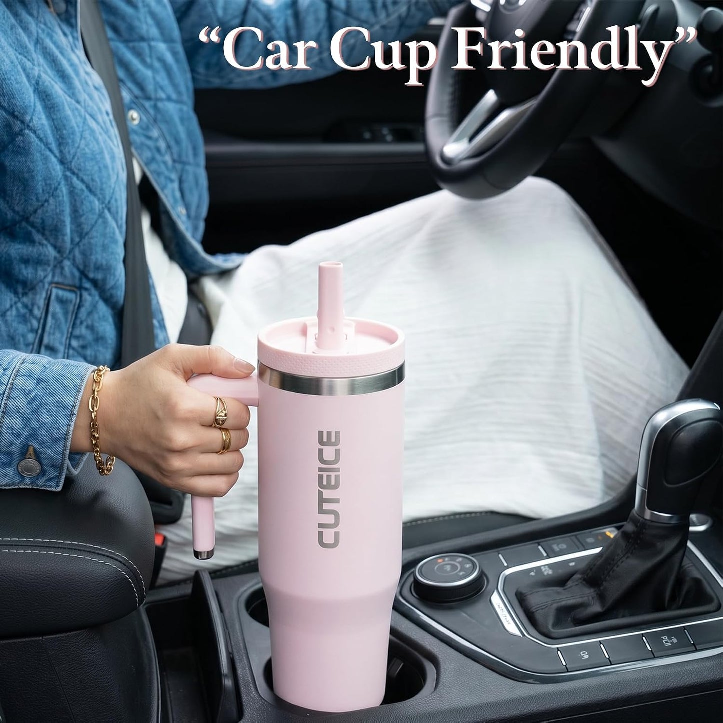 Blue Tumbler with Straw and Handle Coffee Travel Mug with Lid Leakproof Insulated Cup Stainless Steel Mug for Iced Tea, Coffee, Cold Beverages Fits in Car Cup Holder Skyblue Water Bottle for Office