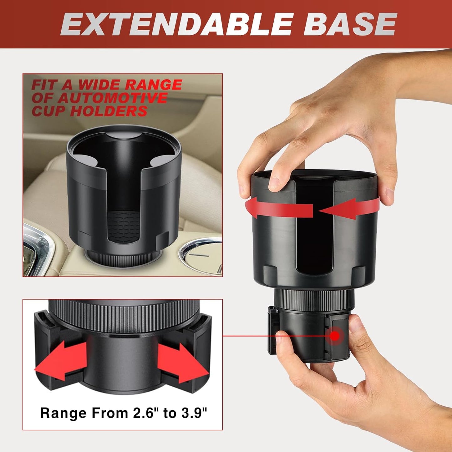 Cup Holder Expander for Car,Upgraded Car Cup Holder Expander Adapter with Offset Adjustable Base, Fit Most Large Bottles and Mugs-Yeti Ramblers 14/24/36/46oz, Hydro Flasks 32/40oz