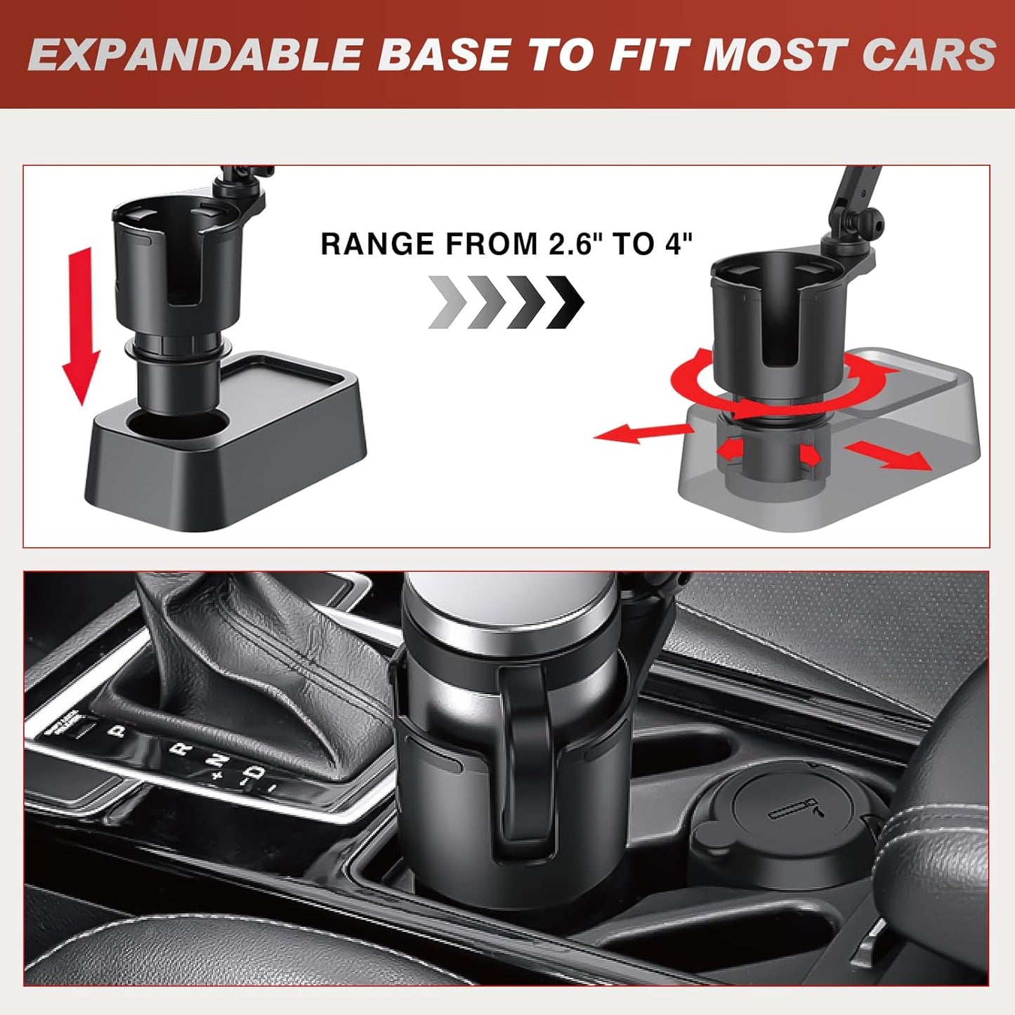 Cup Holder Expander for Car,Upgraded Car Cup Holder Expander Adapter with Offset Adjustable Base, Fit Most Large Bottles and Mugs-Yeti Ramblers 14/24/36/46oz, Hydro Flasks 32/40oz
