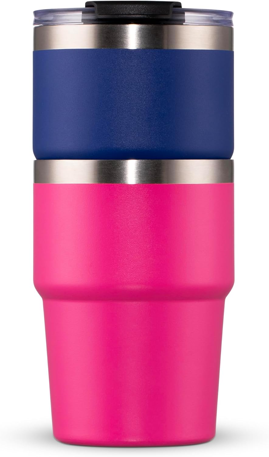 16oz Iced Coffee Cup With Lids, Water Bottle With Straw, Double Layer Vacuum Stainless Steel Insulated Tumbler, Stackable, Cup holder compatibility,Reusable Travel Mug, Blue